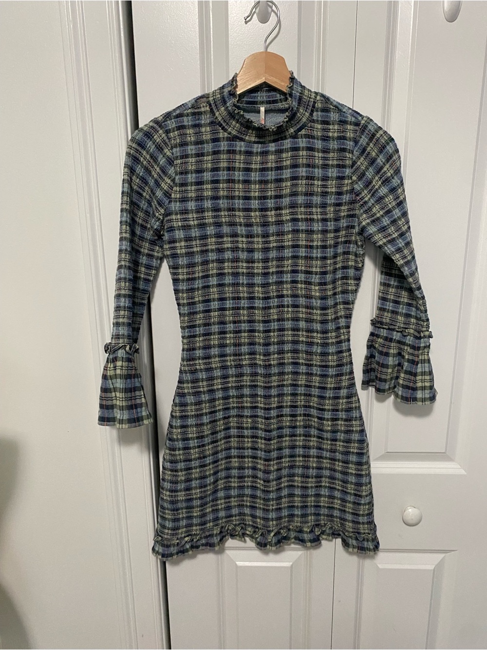 NWT Free People Autumn Chill Plaid Smocked Dress